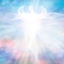 Archangel. Heavenly angelic spirit with wings. Illustration abstract white angel. Belief. Afterlife. Spiritual Angel. Blessing. Sky clouds with bright light rays